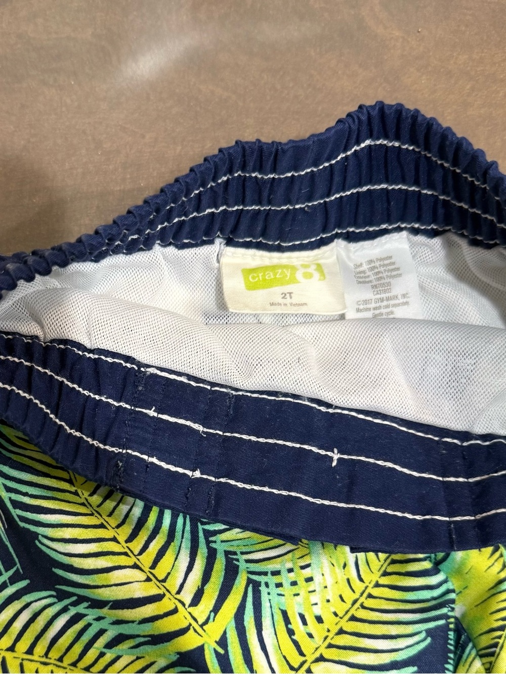 Crazy 8 Boys 2T Tropical Palm Leaf Swim Trunks | Navy Green Swim Shorts - Picture 4 of 4